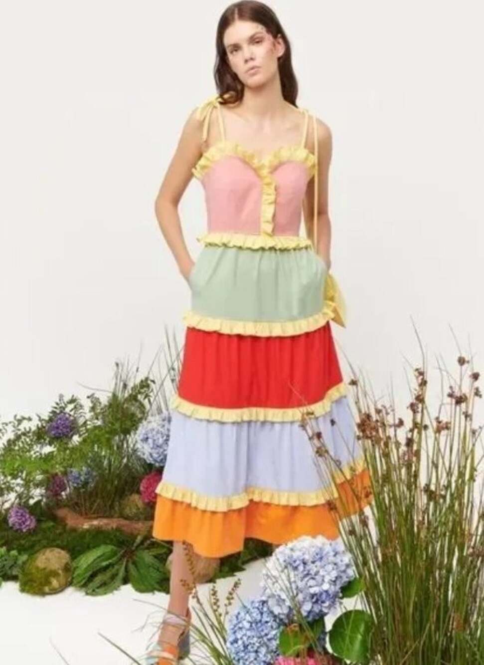 CELIAB Sz L Large Siggi Tiered Colorblock Midi Dress NWT